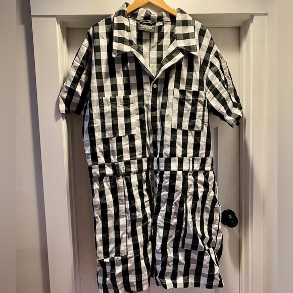 Big Bud Press Pants - Big Bud Press (BBP) Short Sleeve Jumpsuit - Black and White Gingham - 5XL